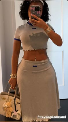 👗 Ensemble deux pièces gris – jupe + crop top [M5A7]