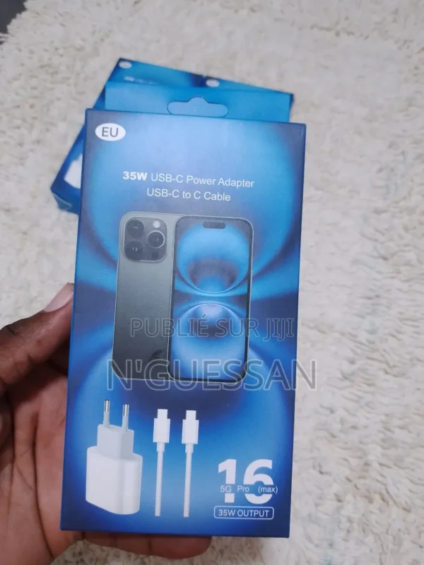 Chargeur iPhone Type-C 35W – Adaptateur USB-C + Câble USB-C vers USB-C (Fast Charge) [E3B4]