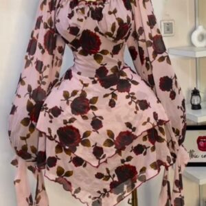 Robe mini rose à fleurs – Style épaules dénudées, féminine et irrésistible [M5A9]