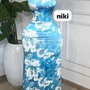 Robe Maxi Bleu & Blanche – Élégance Florale et Silhouette Sculptée [M5B1]