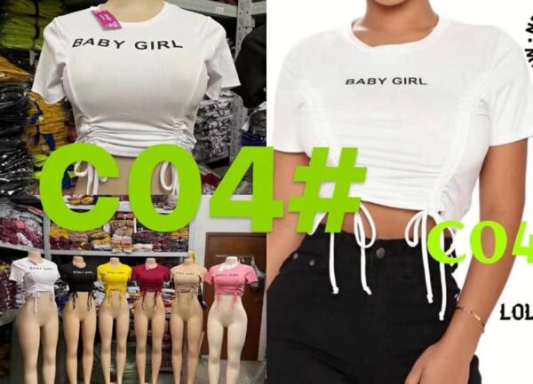 Crop top blanc “BABY GIRL” avec cordon – Style jeune et tendance [M5C3]