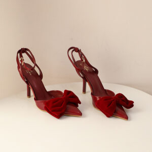 Élégance Passion : Escarpins Slingback Rouges avec Nœud en Velours [M7A6]