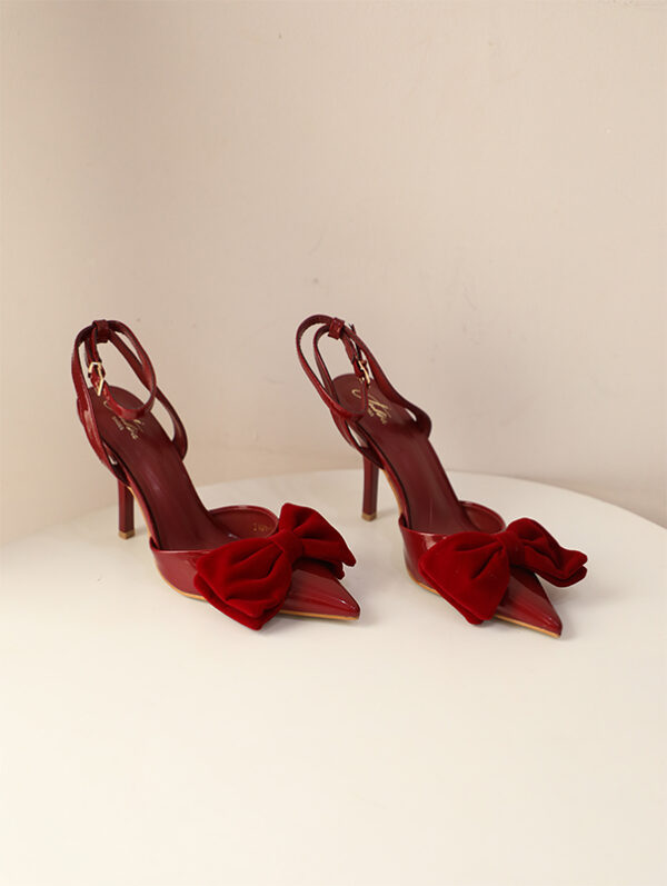 Élégance Passion : Escarpins Slingback Rouges avec Nœud en Velours [M7A6]