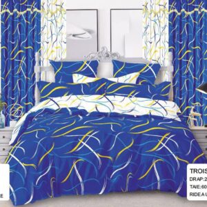 Élégance Orientale : Parure de Lit & Rideaux Bleu Royal – Dubai Home Textile [M10A1]