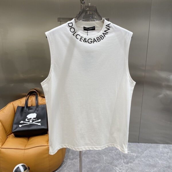 T-shirt Sans Manches Dolce & Gabbana – Coton Blanc avec Col Logo [M8B1]