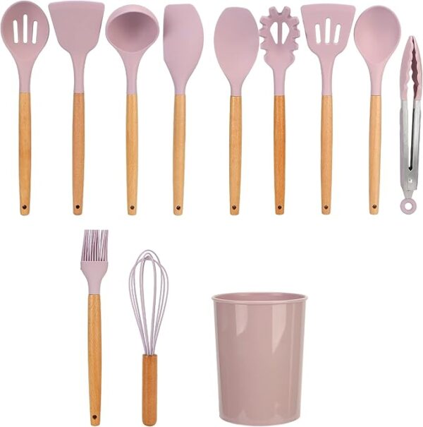 Set de Cuisine 12 Pièces en Silicone Rose [E8B5]