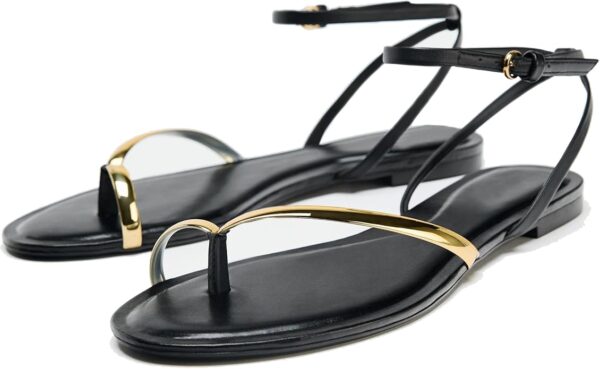 Sandales Plates Noires – Élégance Strappy & Confort Estival [M7A8]