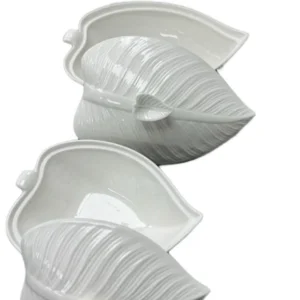 Plat en Céramique Blanche en Forme de Feuille avec Couvercle Serie de 2pcs [E8A9]