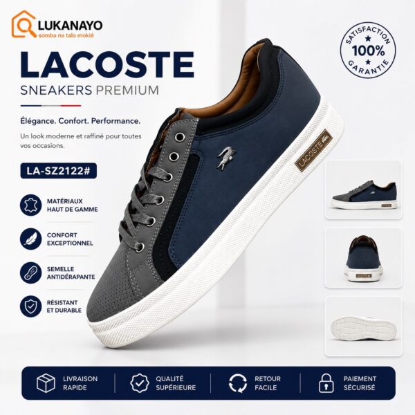Baskets Lacoste Homme – Style Casual Chic en Gris & Bleu [M21A3]