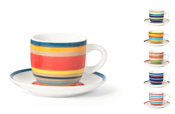 Ensemble de tasses et soucoupes en céramique à rayures colorées – Lot de 6 [E8A3]