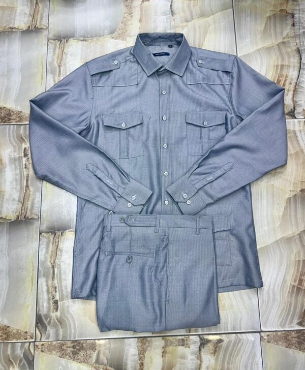 Ensemble Uniforme Homme – Chemise & Pantalon gris manches longues [M18A6]
