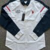 a U.S. Polo Assn. white regular-fit striped cotton casual shirt.  [M21A1]
