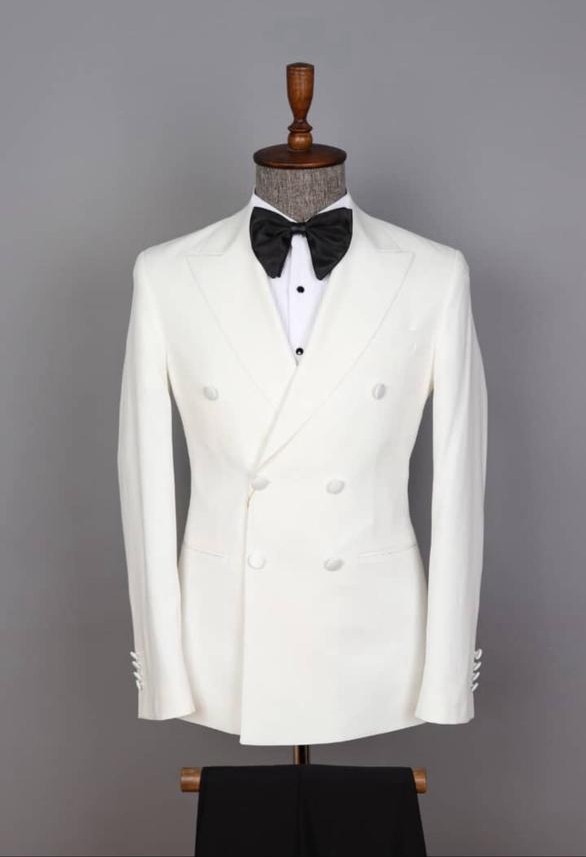 Smoking Homme Croisé Blanc Cassé – Élégance Prestige & Coupe Slim [M21A6]