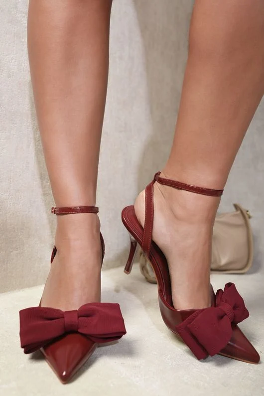 Élégance Passion : Escarpins Slingback Rouges avec Nœud en Velours [M7A6]