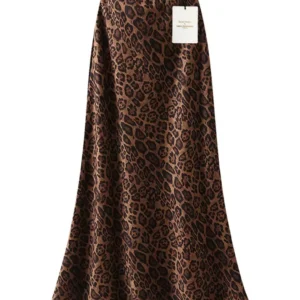 Jupe Longue Satinée Imprimé Léopard – Élégance sauvage et tendance [HM1A8]