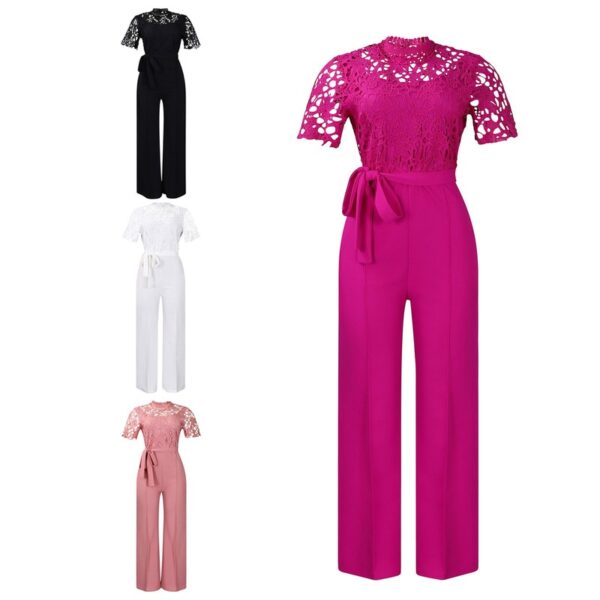 Combinaison Femme en Dentelle à Manches Courtes et Ceinture [NH7A4]