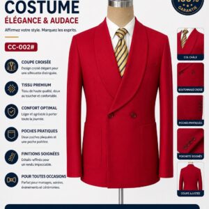 Ensemble Costume Rouge Croisé Col Châle – Signature Audacieuse [M21B7]