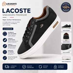 Baskets Lacoste Deviation 3.0 Homme – Élégance Sportive en Cuir Noir [M21B1]
