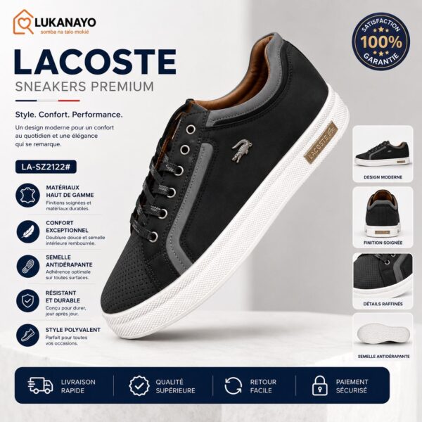 Baskets Lacoste Deviation 3.0 Homme – Élégance Sportive en Cuir Noir [M21B1]