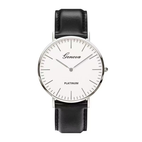 Montre Quartz Geneva Platinum – Boîtier Argent & Bracelet en Cuir Noir [M.A8]