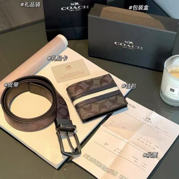 Ensemble COACH – Portefeuille & Ceinture en Cuir [M8A4]