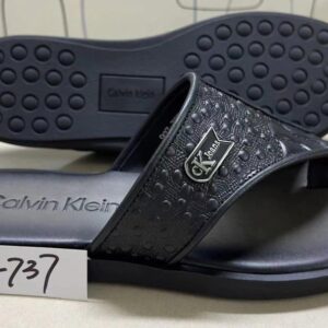 Sandales Homme Calvin Klein – Cuir Noir à Bride en V Monogrammée  [M13C6]