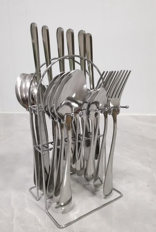 Set de Couverts en Acier Inoxydable 24 Pièces avec Support [E13A4]