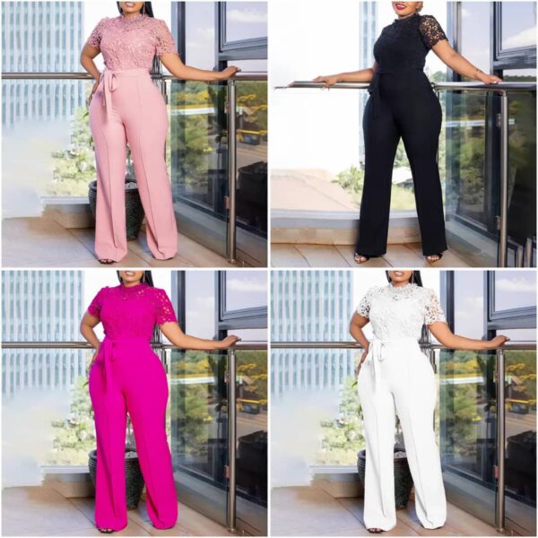 Combinaison Femme en Dentelle à Manches Courtes et Ceinture [NH7A4]