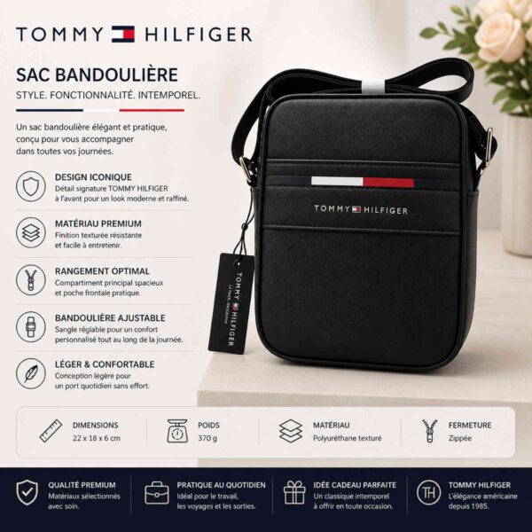 Sac Reporter Tommy Hilfiger Corporate – Texture Mixte en Polyuréthane Noir [M8A2]