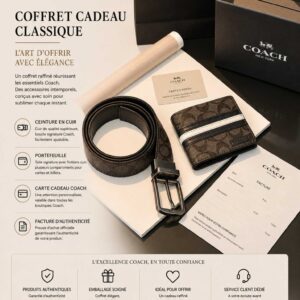Ensemble COACH – Portefeuille & Ceinture en Cuir [M8A4]