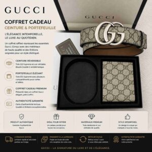 Ensemble Gucci GG Marmont – Ceinture Réversible & Portefeuille assorti en Toile GG Supreme Beige & Ébène [M8A3]