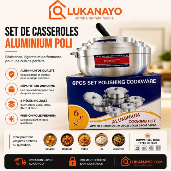 Set de Casseroles en Aluminium Poli – 6 Pièces [E13A6]