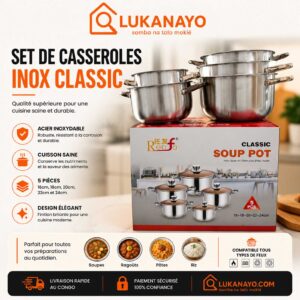 Set de Marmites à Soupe en Acier Inoxydable, 5 Pièces [E13A9]