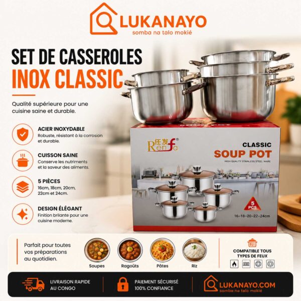 Set de Marmites à Soupe en Acier Inoxydable, 5 Pièces [E13A9]
