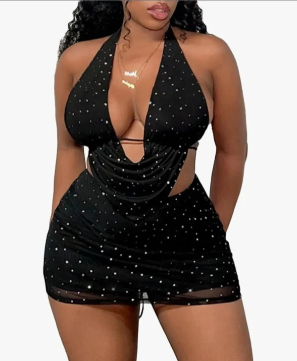 Ensemble Deux-Pièces "Starlight" – Top Halter & Mini-Jupe en Strass [M22A8]