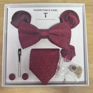 Ensemble de Cérémonie Homme – Cravate, Nœud Papillon & Accessoires Bordeaux [M21C7]