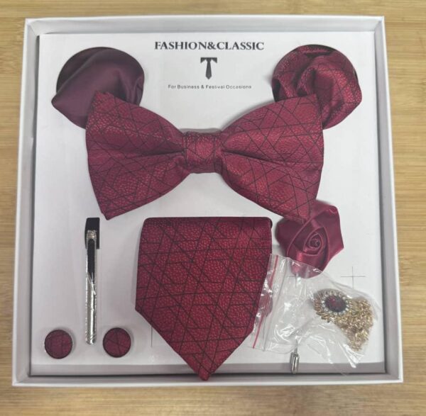 Ensemble de Cérémonie Homme – Cravate, Nœud Papillon & Accessoires Bordeaux [M21C7]