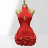 Robe Mini "Yolanda" – Col Halter & Jupe à Roses Sculpturales [M22A9]