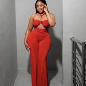 Combinaison Pantalon Flare – Col Halter & Détail Cut-Out [M22A3]