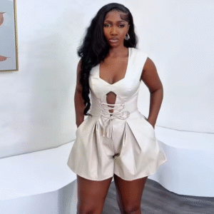 Romper "Night Out" en Similicuir – Silhouette Semi-Stretch [M22B1]