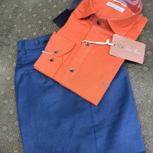 Ensemble Loro Piana "Aura Méditerranéenne" – Orange Vibrant & Bleu City [M21D7]