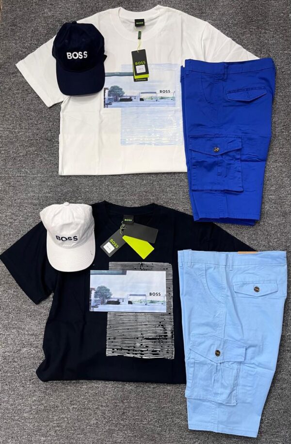 Ensemble BOSS "Urban Explorer" – T-shirt Graphique, Short Cargo & Casquette [M21C8]