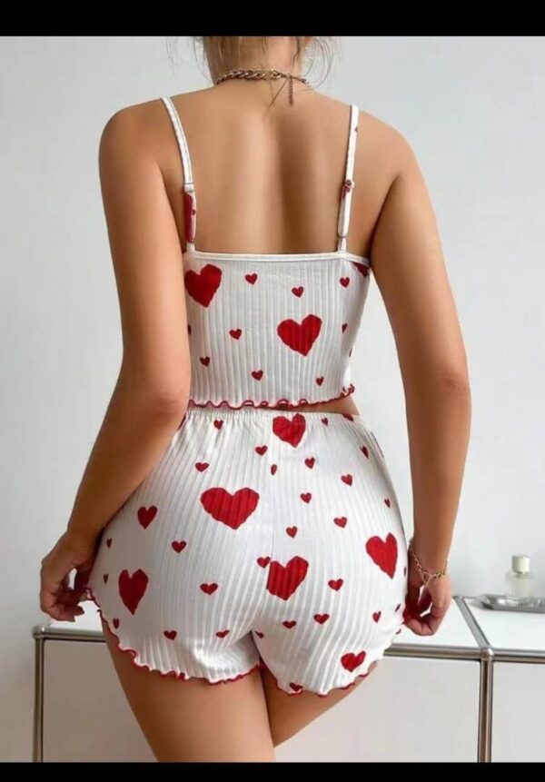 Ensemble Pyjama "Sweetheart" – Rib Blanc & Cœurs Rouges [M10B5]