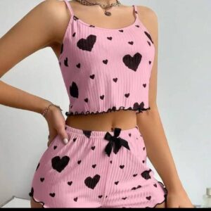 Ensemble Pyjama SHEIN "Summer Heart" – Cami & Short à Volants [M10B7]