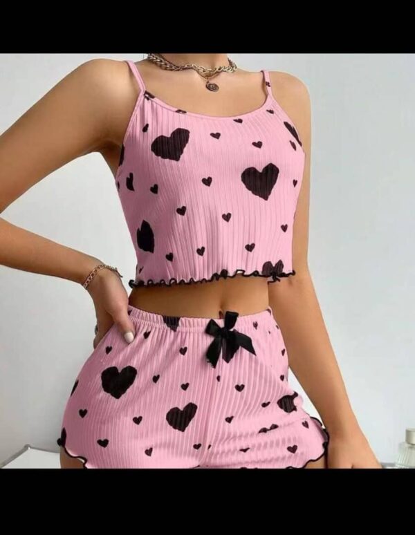 Ensemble Pyjama SHEIN "Summer Heart" – Cami & Short à Volants [M10B7]