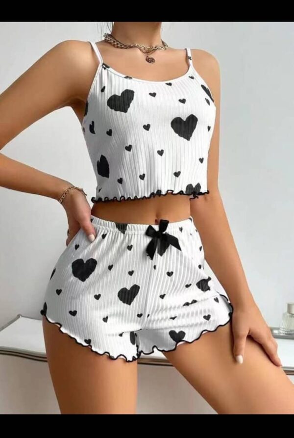 Ensemble Lounge "Noir Heart" – Rib Blanc & Volants [M10B8]