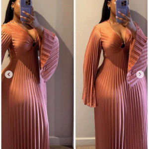 Robe Maxi Plissée "Copper Glow" – L'Éclat Cuivré Luxueux [M22B6]