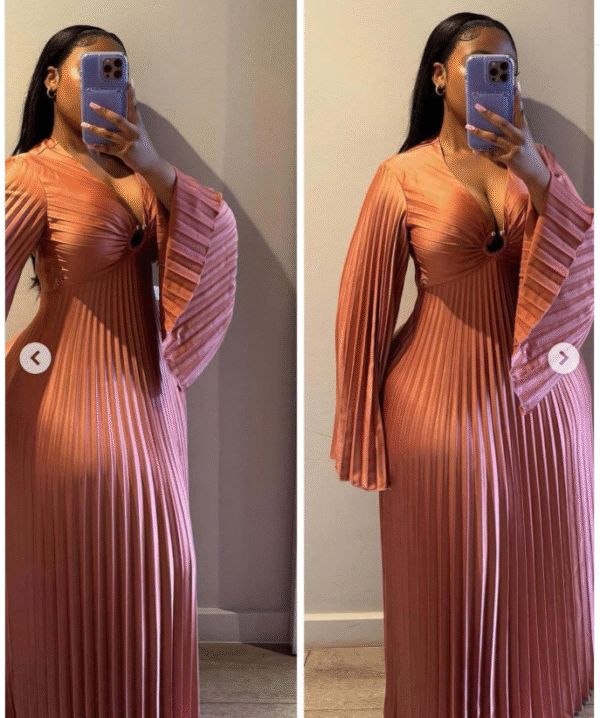 Robe Maxi Plissée "Copper Glow" – L'Éclat Cuivré Luxueux [M22B6]