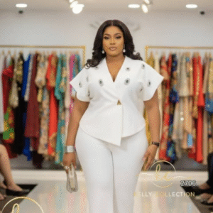 Ensemble Tailleur "Cristal Blanc" – Veste Ornée & Pantalon Wide-Leg [M22B7]