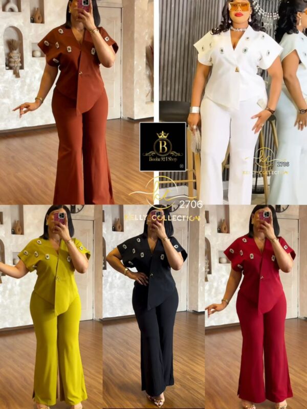 Ensemble Tailleur "Cristal Blanc" – Veste Ornée & Pantalon Wide-Leg [M22B7]